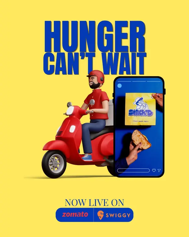 Yellow delivery post reading hunger can not wait, now live on Zomato and Swiggy.
